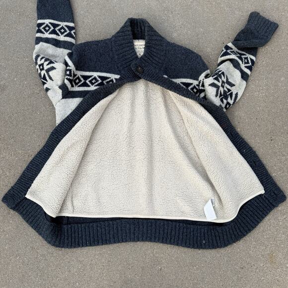 Y2K Abercrombie & Fitch Fair Isle Cabin Cardigan Blue Moose Wool Sweater Sherpa - Picture 10 of 10